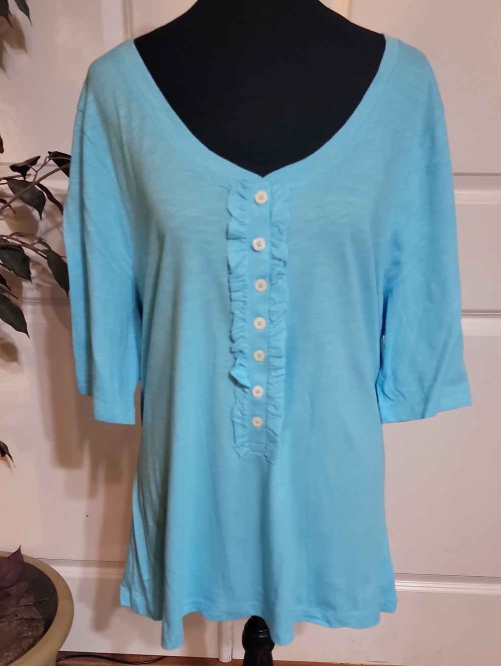 (#8) Old Navy Aqua Ruffle Henley Tee